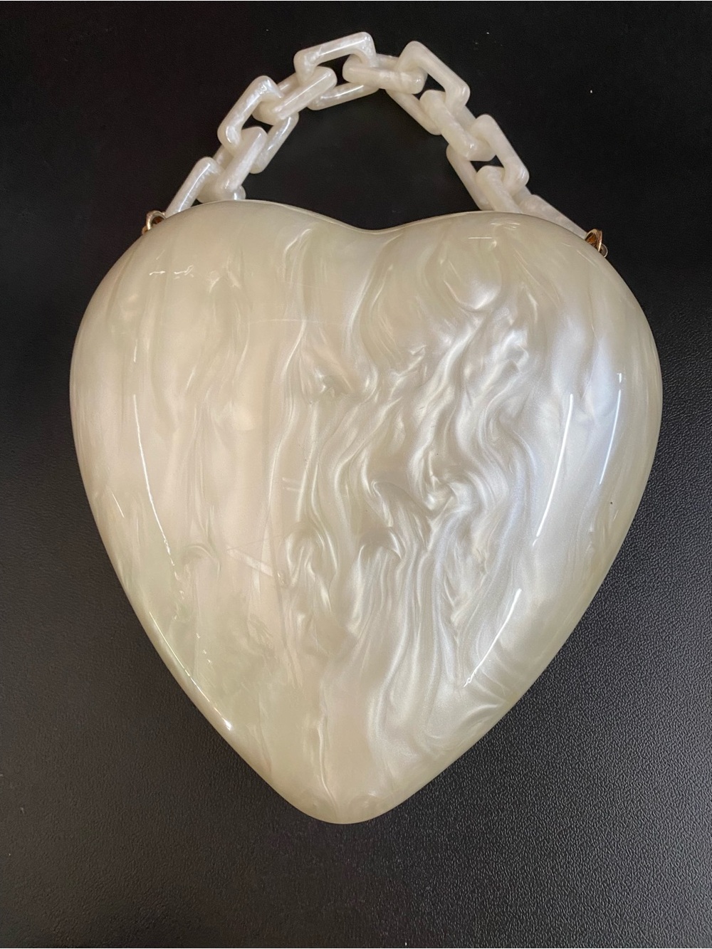 a new day Pearlized Ivory Heart Clutch with Chain Handle